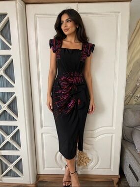 Black Midi Dress with Pink Sequin Accent